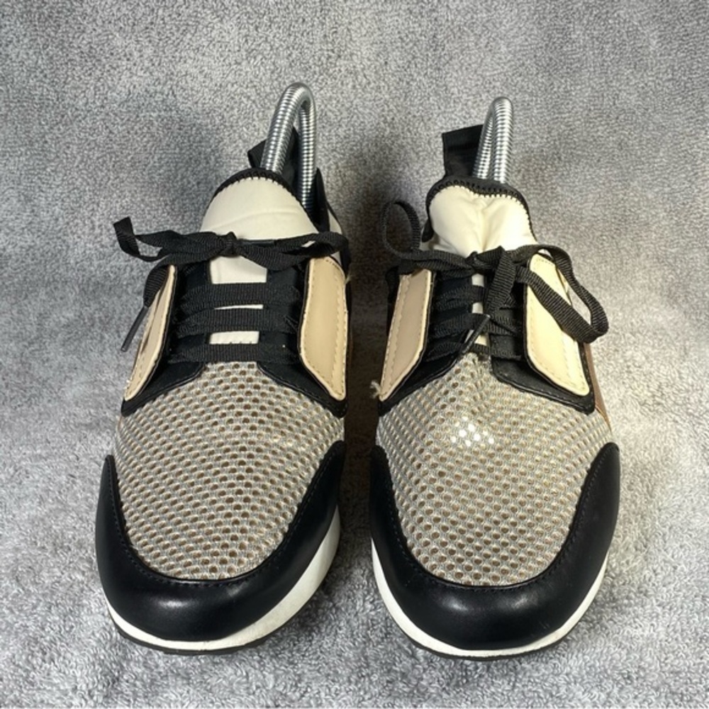 Massini Shoes‎ Womens Size 9M Leather Flocked Lace Up Black Silver Gold